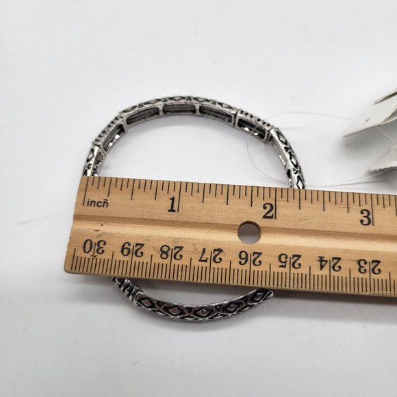 Parfois Zinc Stretch Bracelet Black Silver Tone Geometric Diamond Shape - Picture 10 of 11